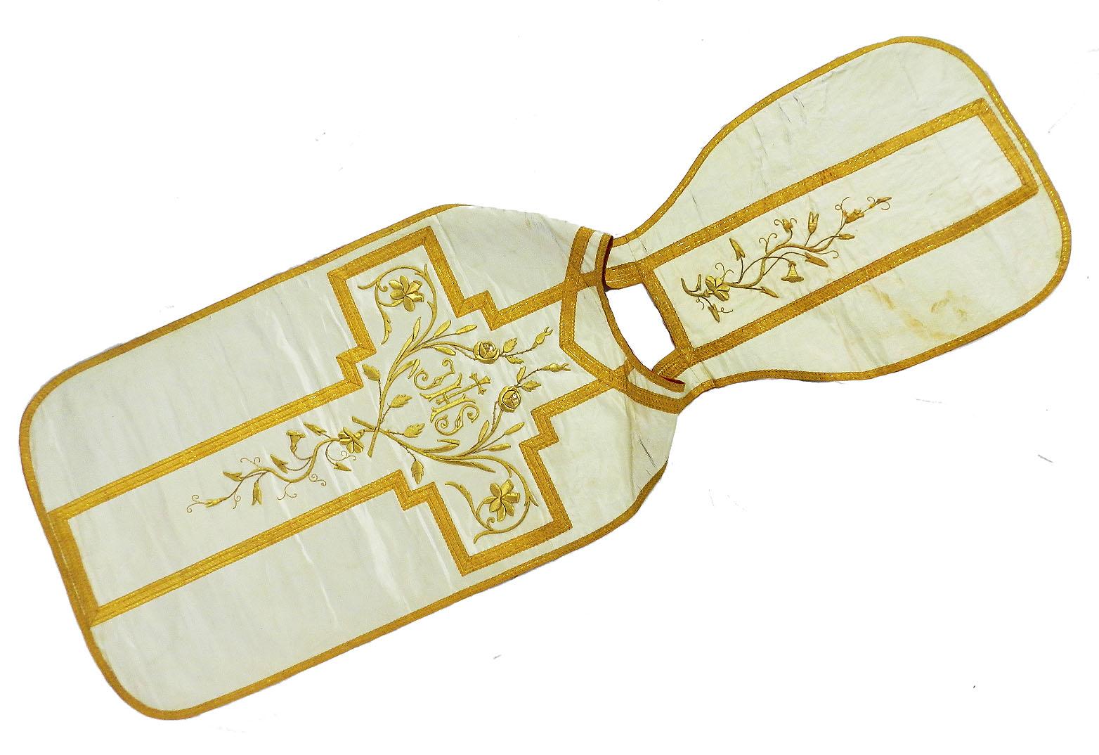 19th Century Antique Chasuble Religious Vestment Embroidered Textile, circa 1890