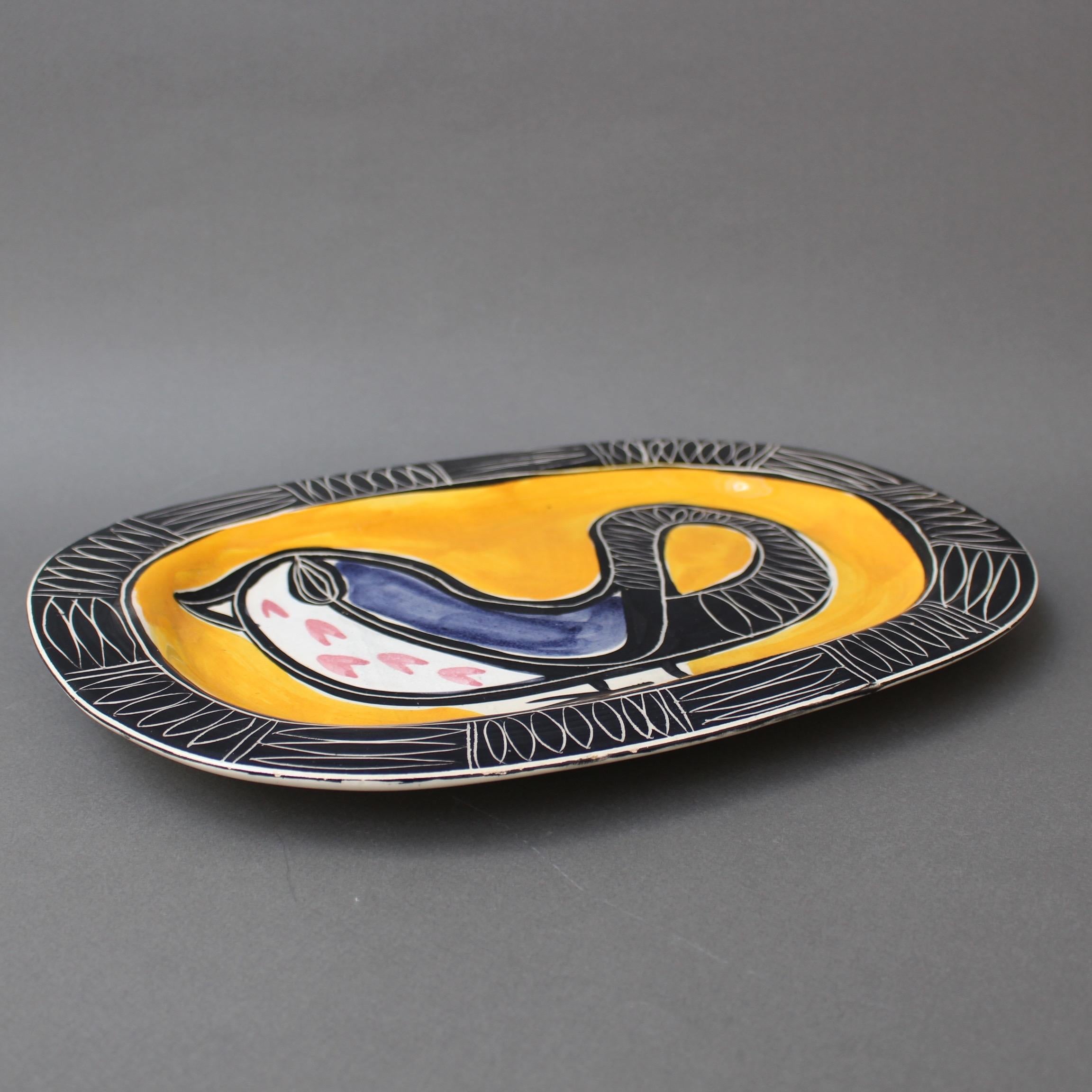 Mid-20th Century Ceramic Decorative Platter with Bird Motif by Jacques Pouchain - Poët-Laval