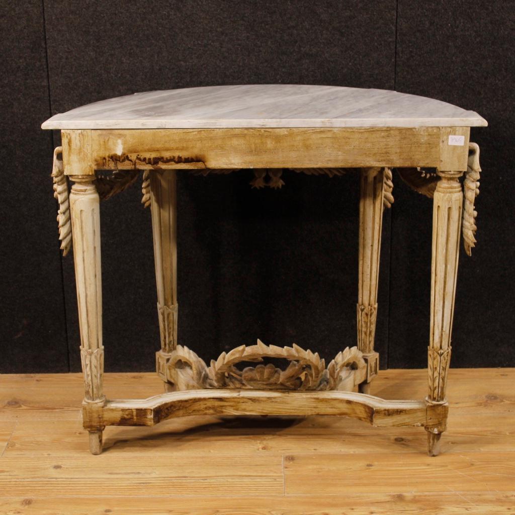 20th Century White Painted Wood French Louis XVI Style Console with Marble Top 4