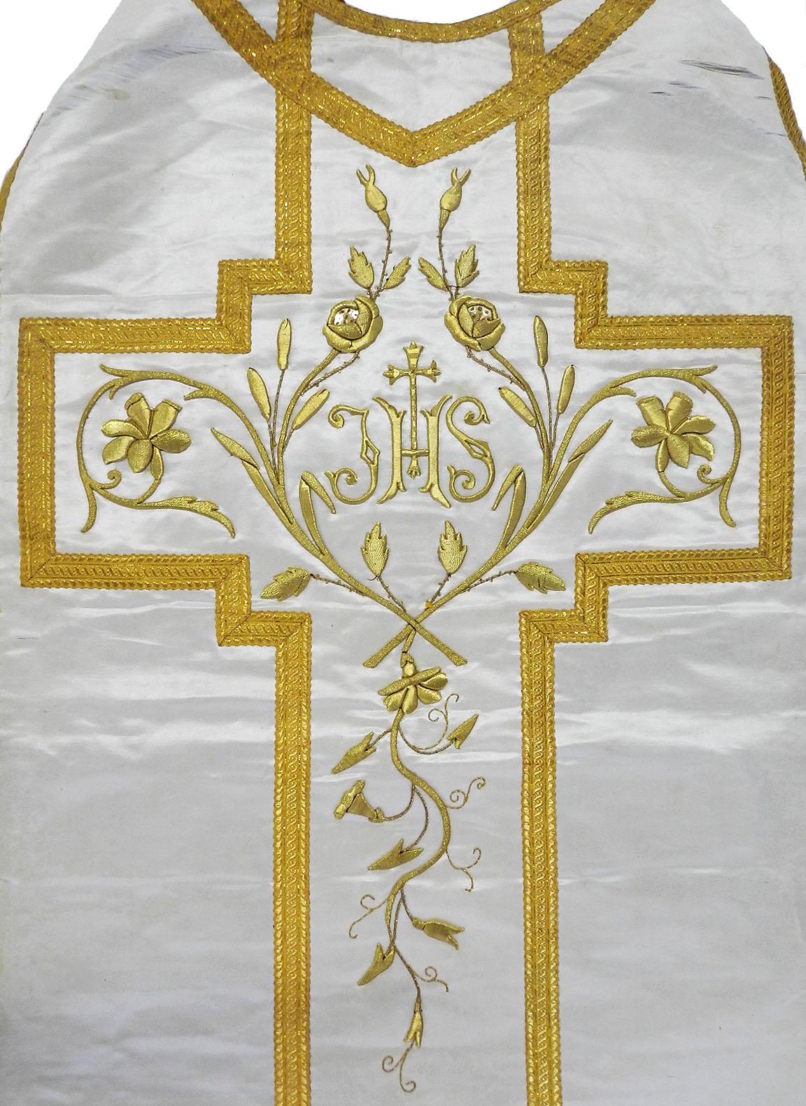 Silk Antique Chasuble Religious Vestment Embroidered Textile, circa 1890