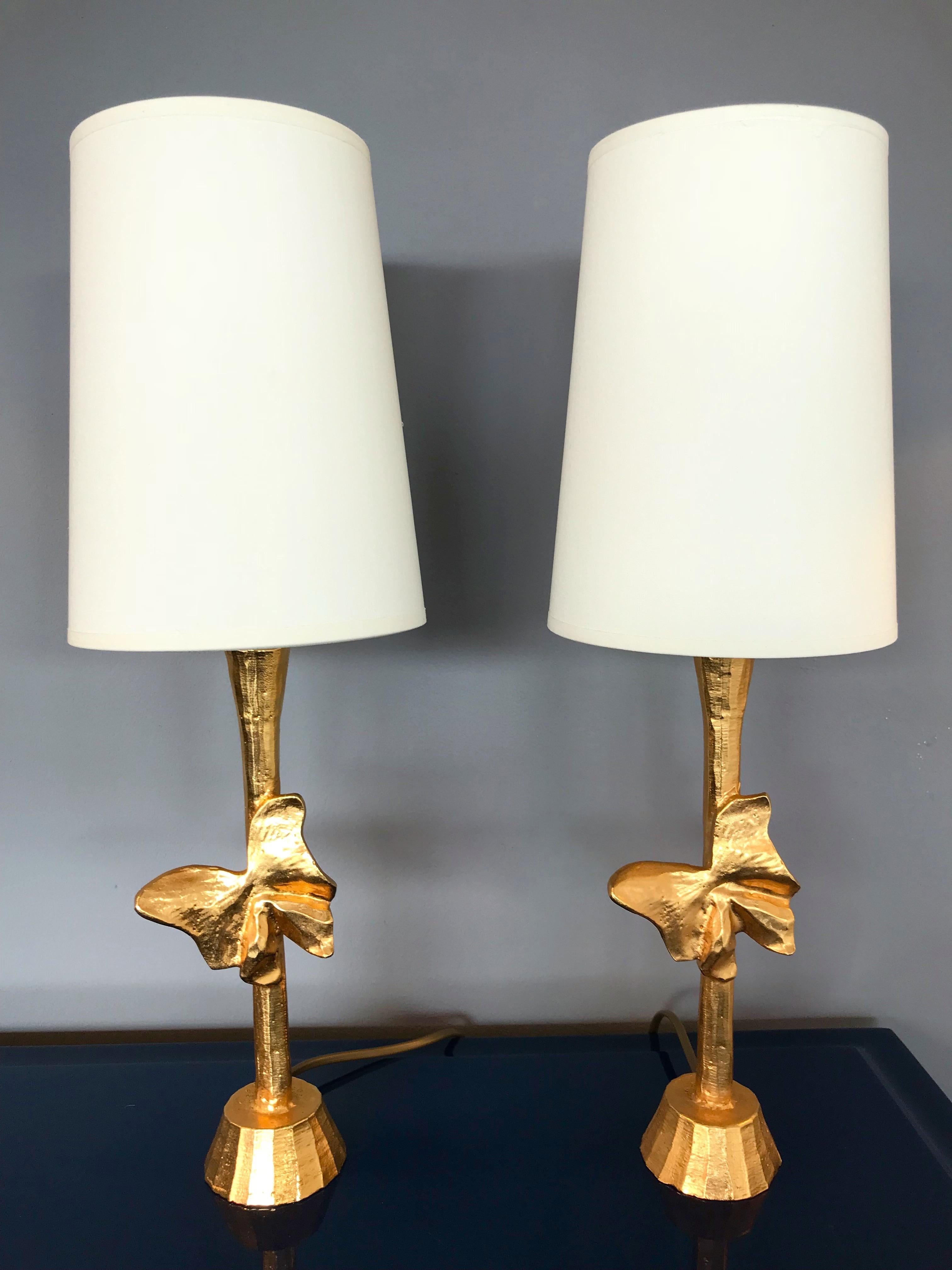 Late 20th Century Pair of Bronze Style Butterfly Lamps by Fondica, France, 1980s