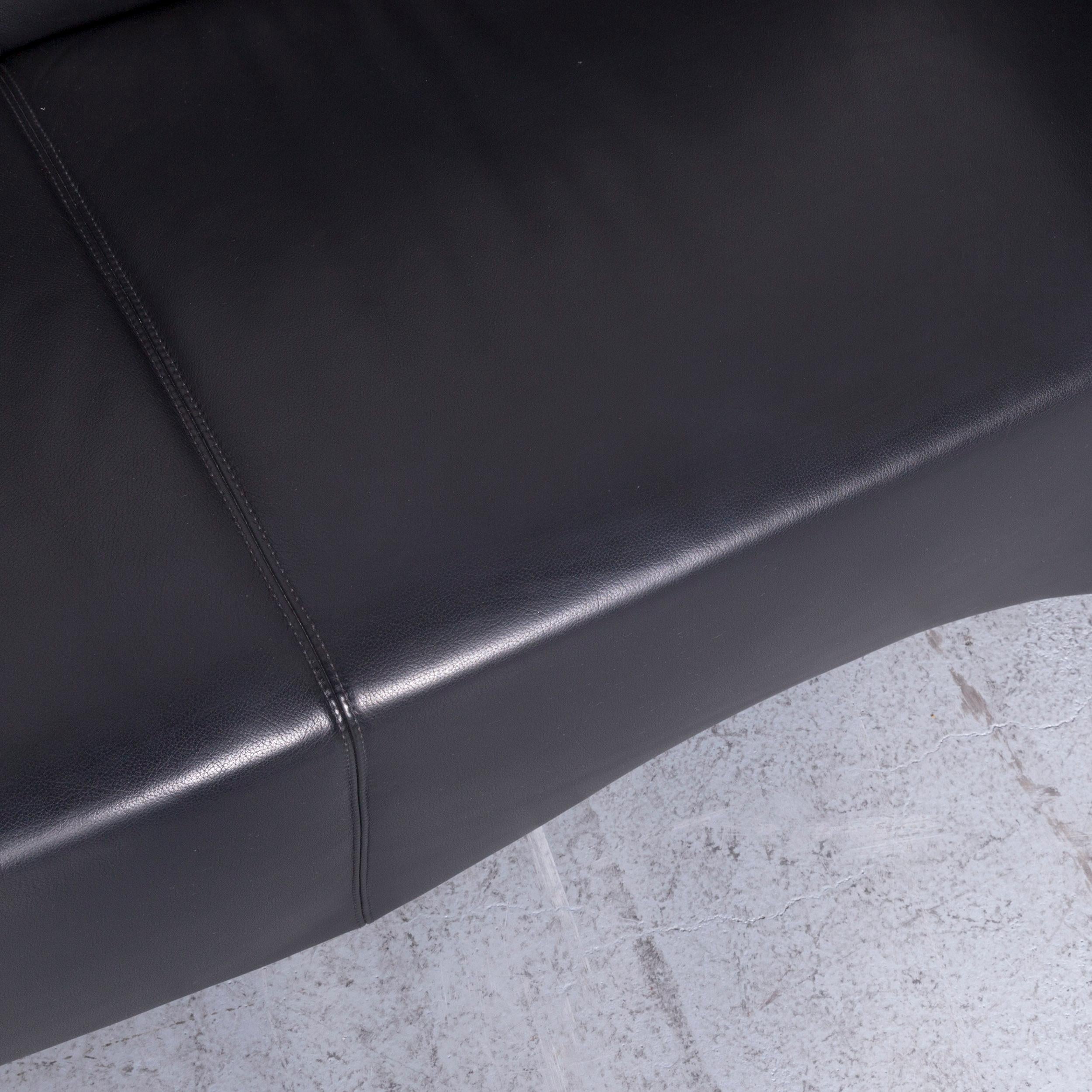 Wittmann Duke Designer Leather Sofa Armchair Set Black Two-Seat Couch 2