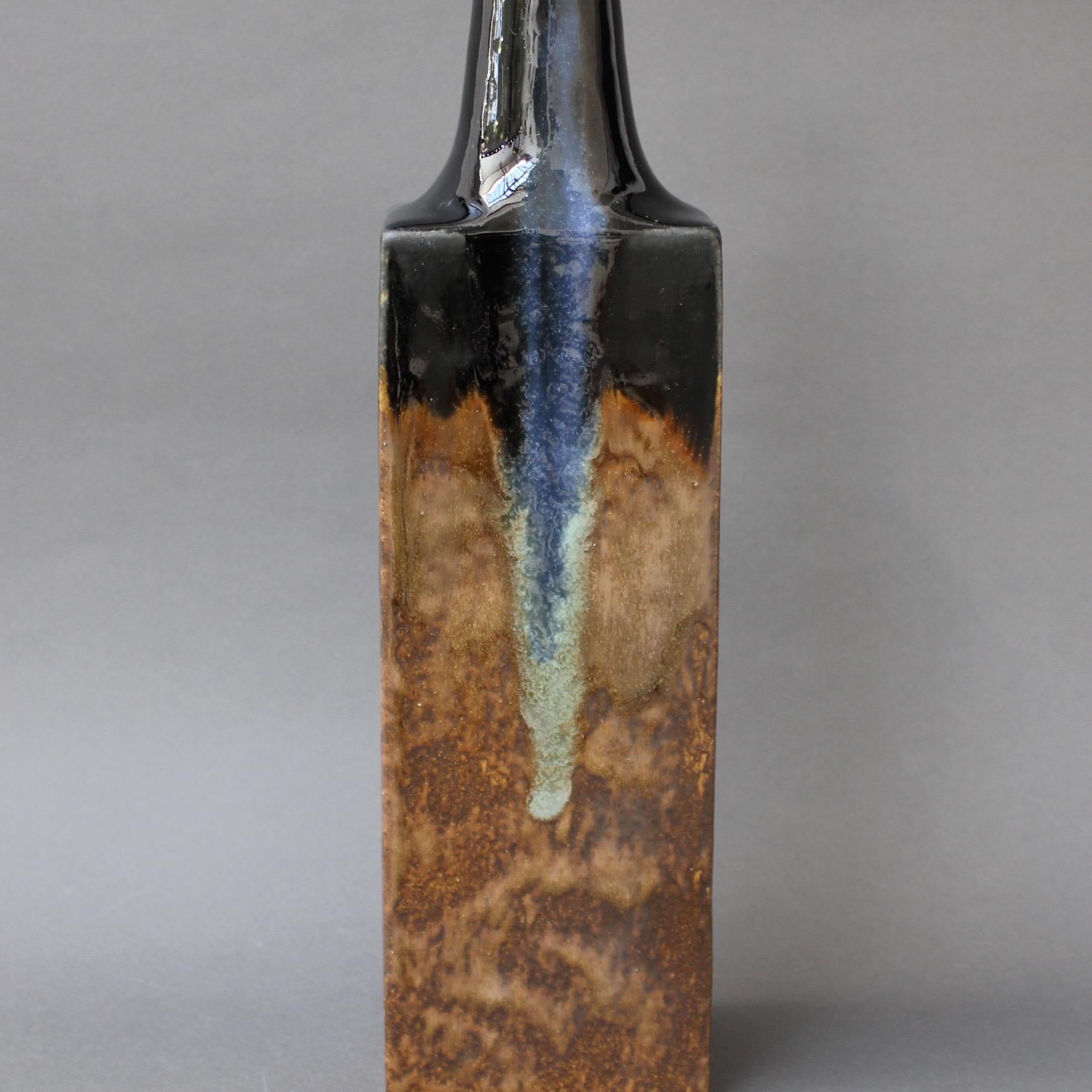 Black and Chocolate Brown Ceramic Bottle-Shaped Vase by Bruno Gambone, c. 1980s For Sale 1