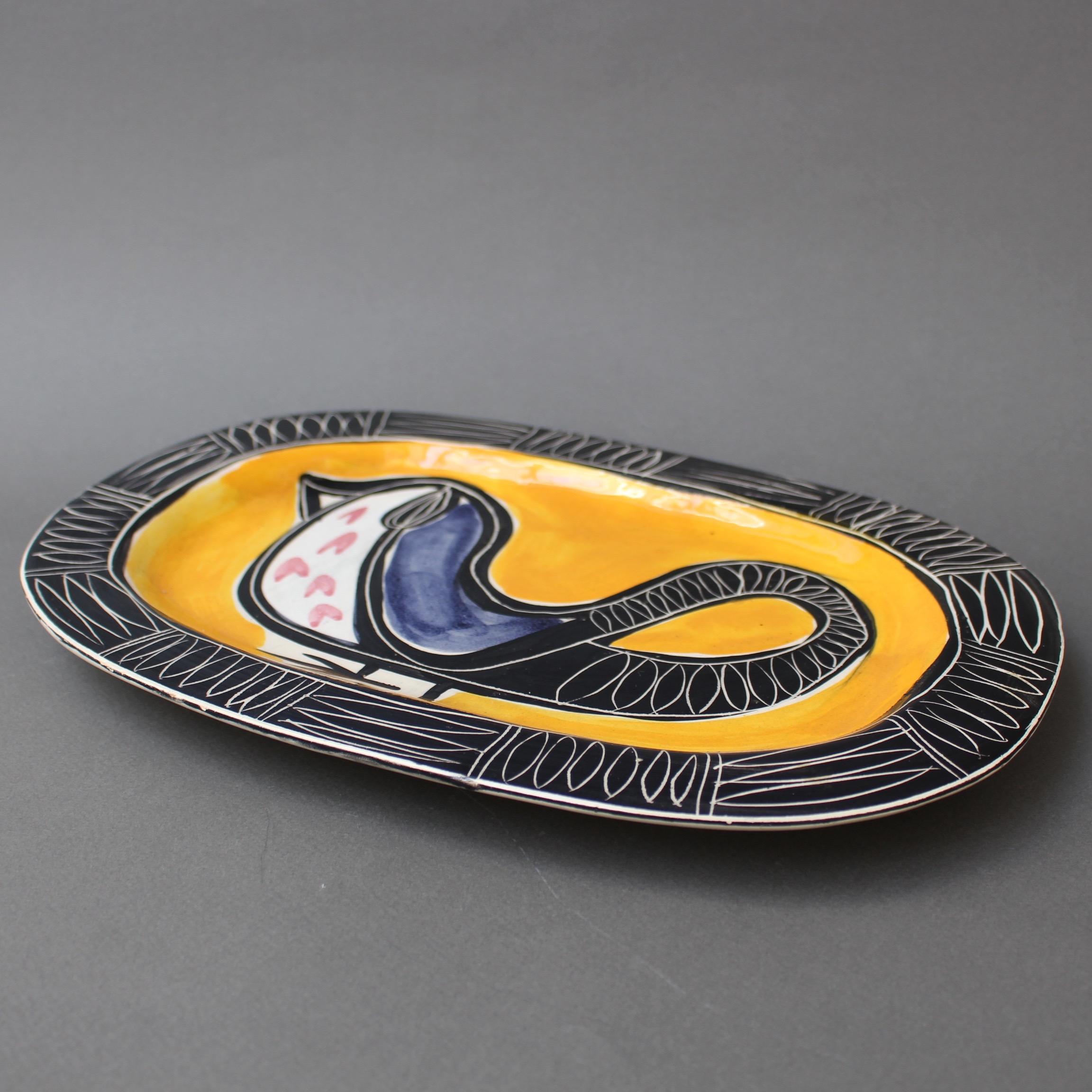 Ceramic Decorative Platter with Bird Motif by Jacques Pouchain - Poët-Laval 1