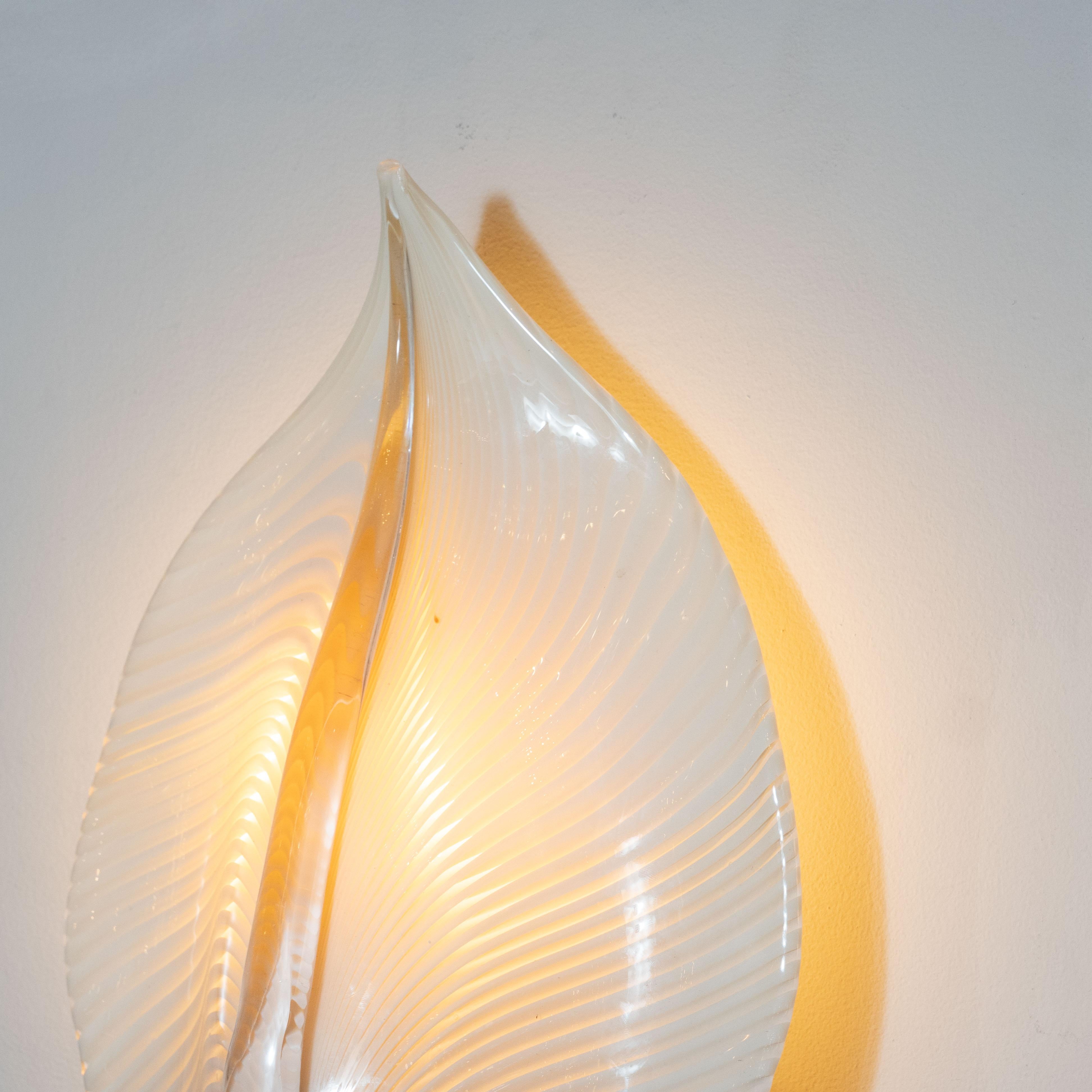Pair of Mid-Century Modern Handblown Murano Glass Honeycomb Leaf Sconces 1