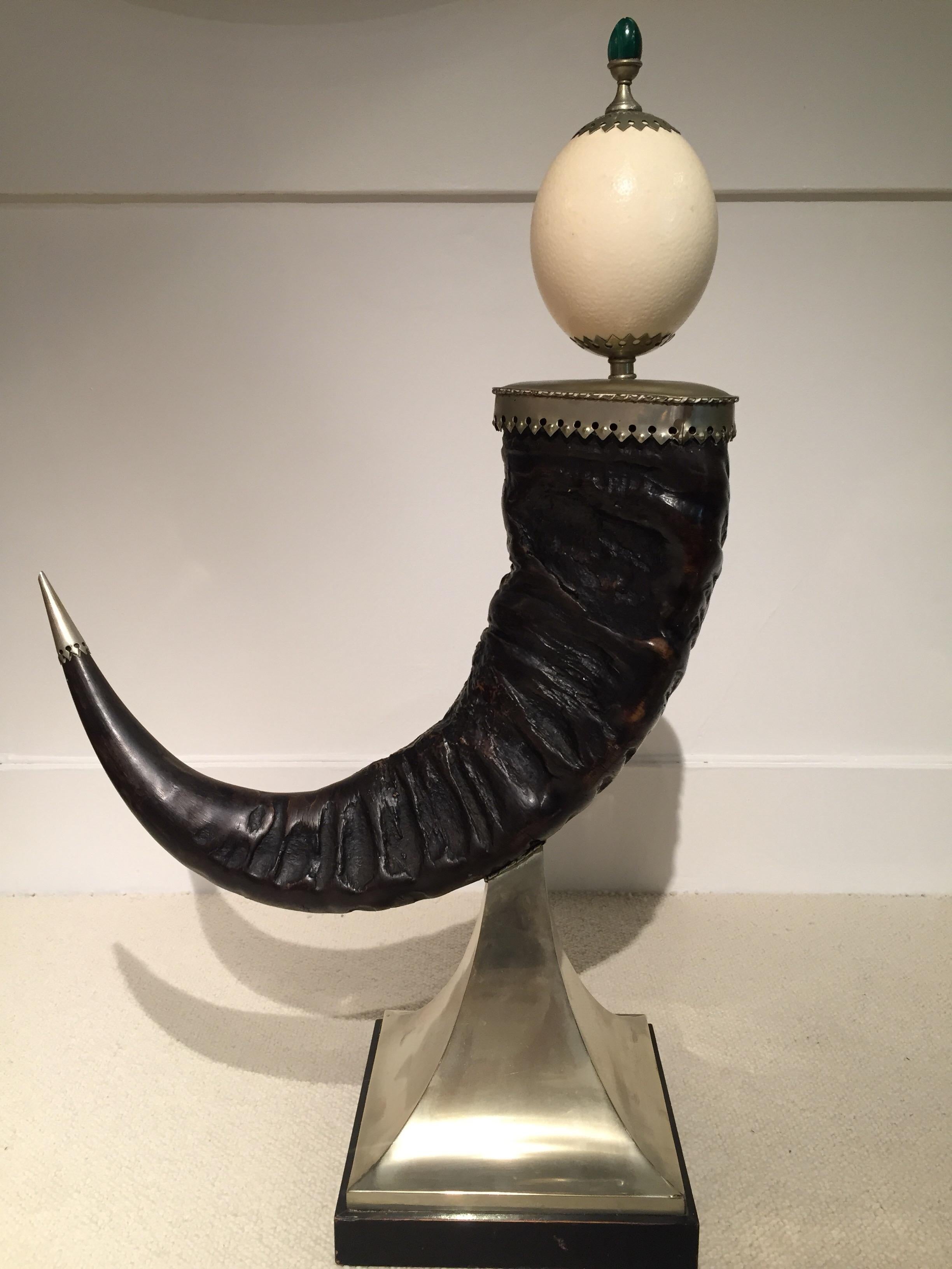 Metal Anthony Redmile Mounted Horns with Ostrich and Malachite