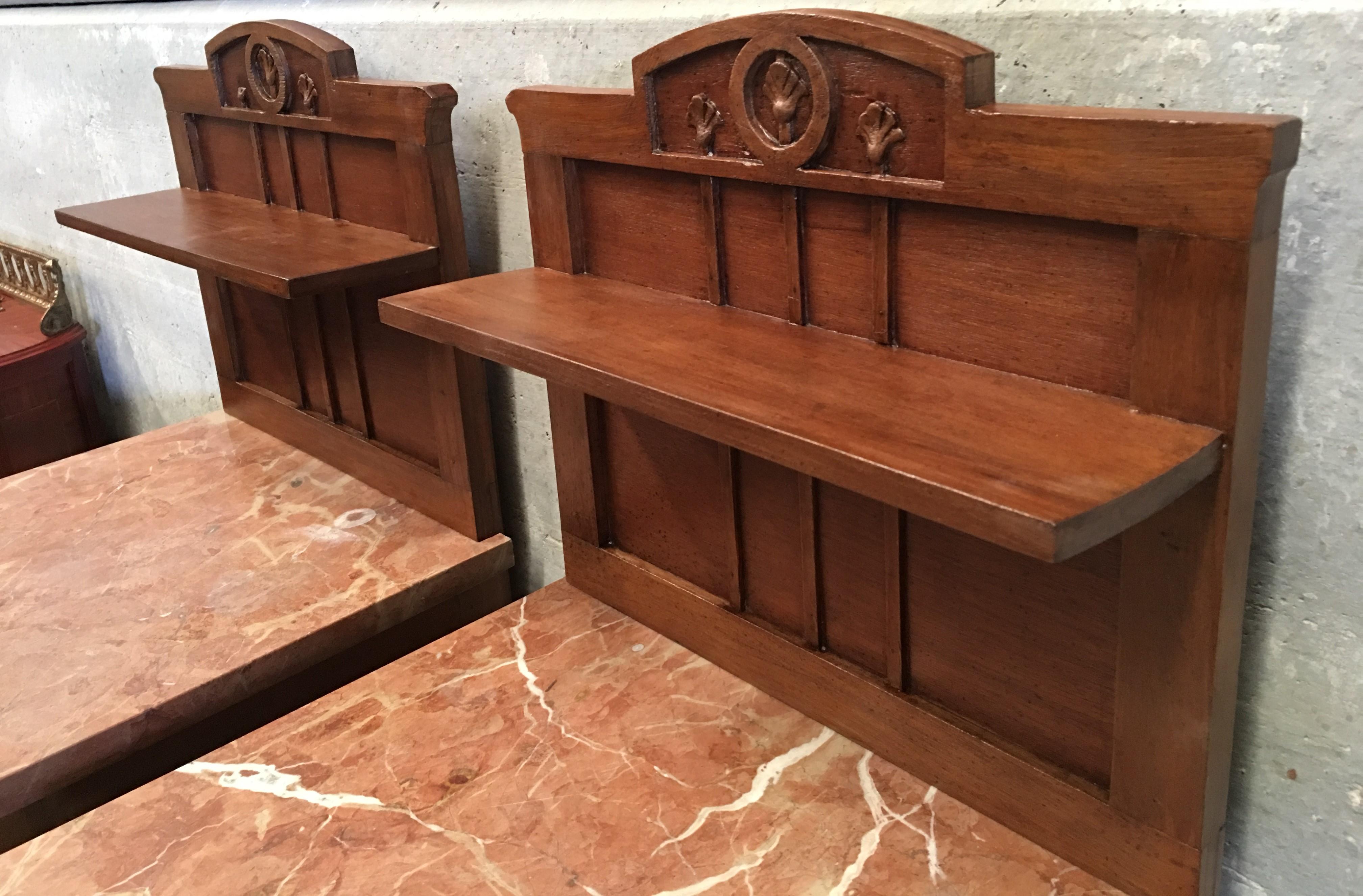 1900s, Art Nouveau Pair of Nightstands in Mahogany Top in Marble 2