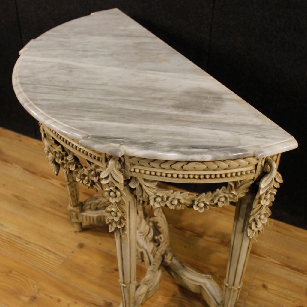 20th Century White Painted Wood French Louis XVI Style Console with Marble Top 5