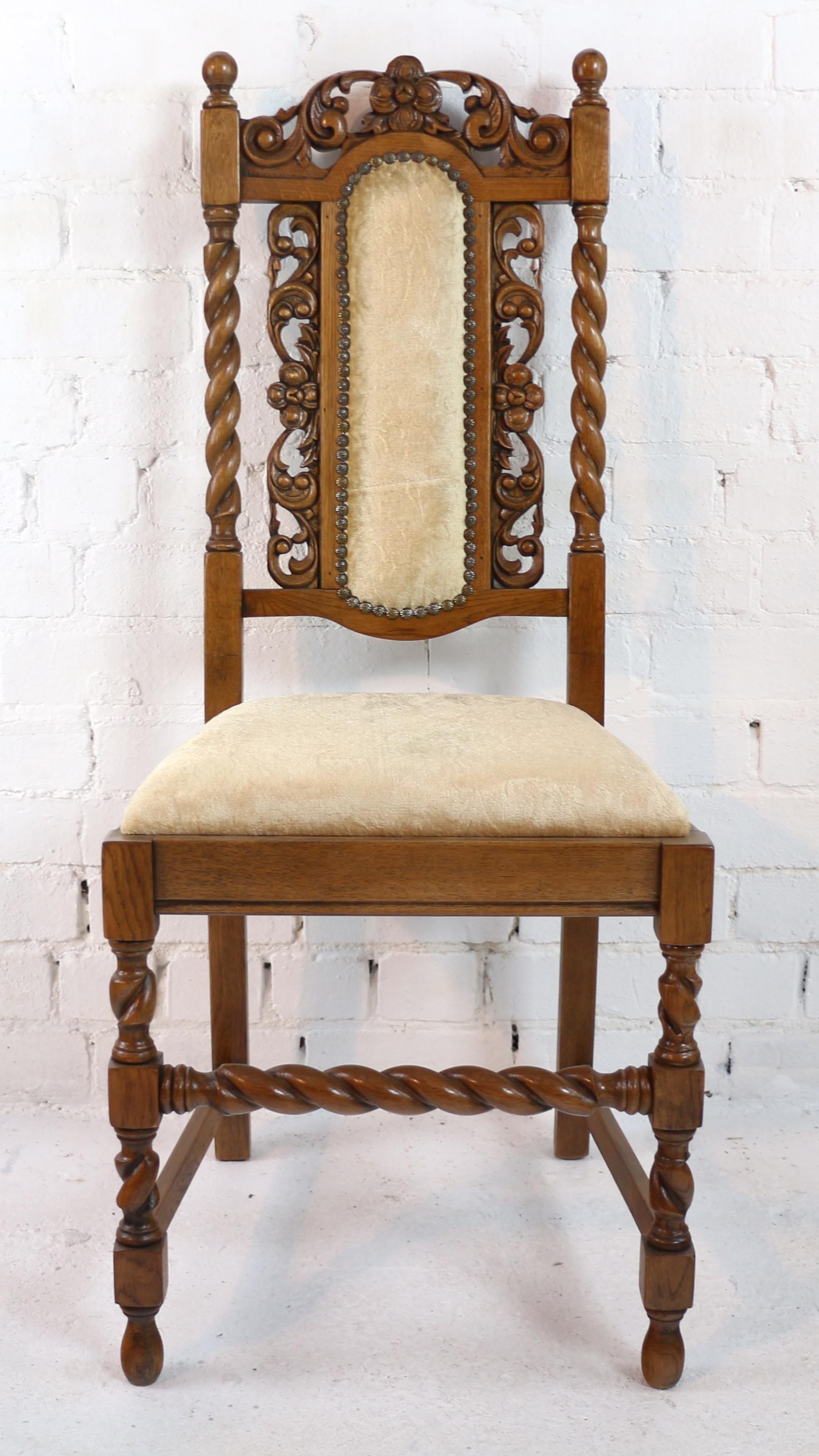20th Century Set of 12 Antique Jacobean Revival Carved Oak Barley-Twist Dining Chairs