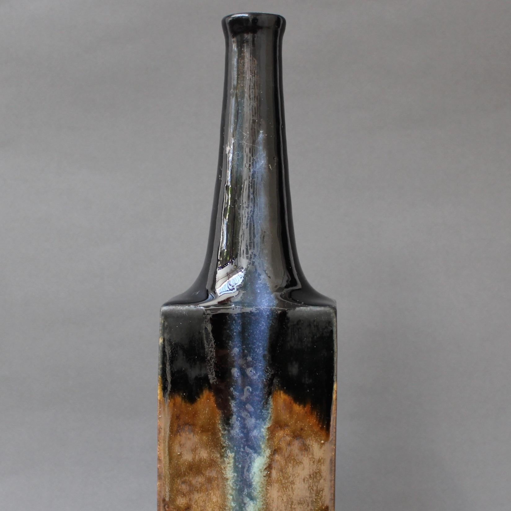 Black and Chocolate Brown Ceramic Bottle-Shaped Vase by Bruno Gambone, c. 1980s For Sale 2