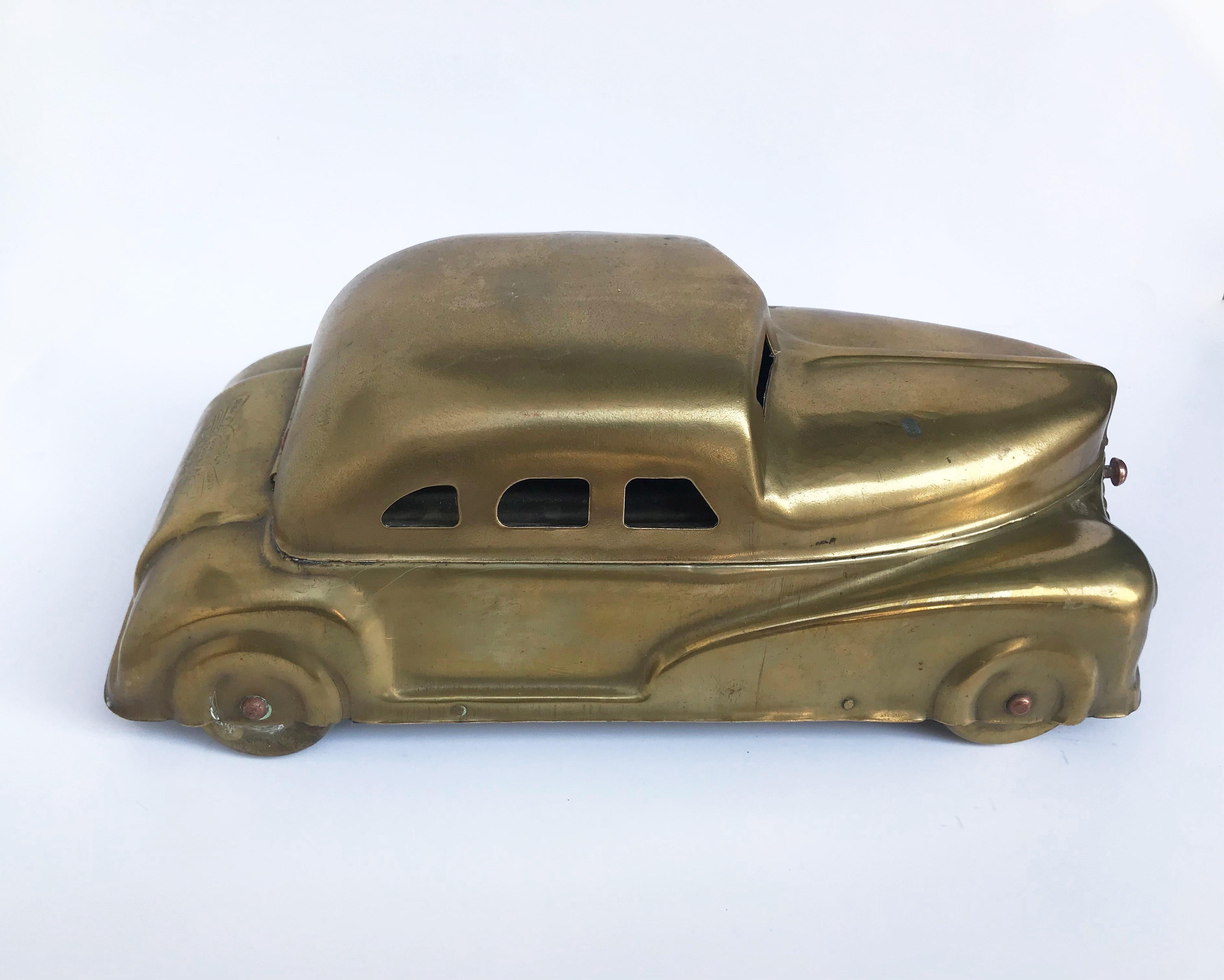 20th Century Betel Motor Car Art Deco Brass Box, Collectible Toy, Children's Paint Set, 1930s For Sale
