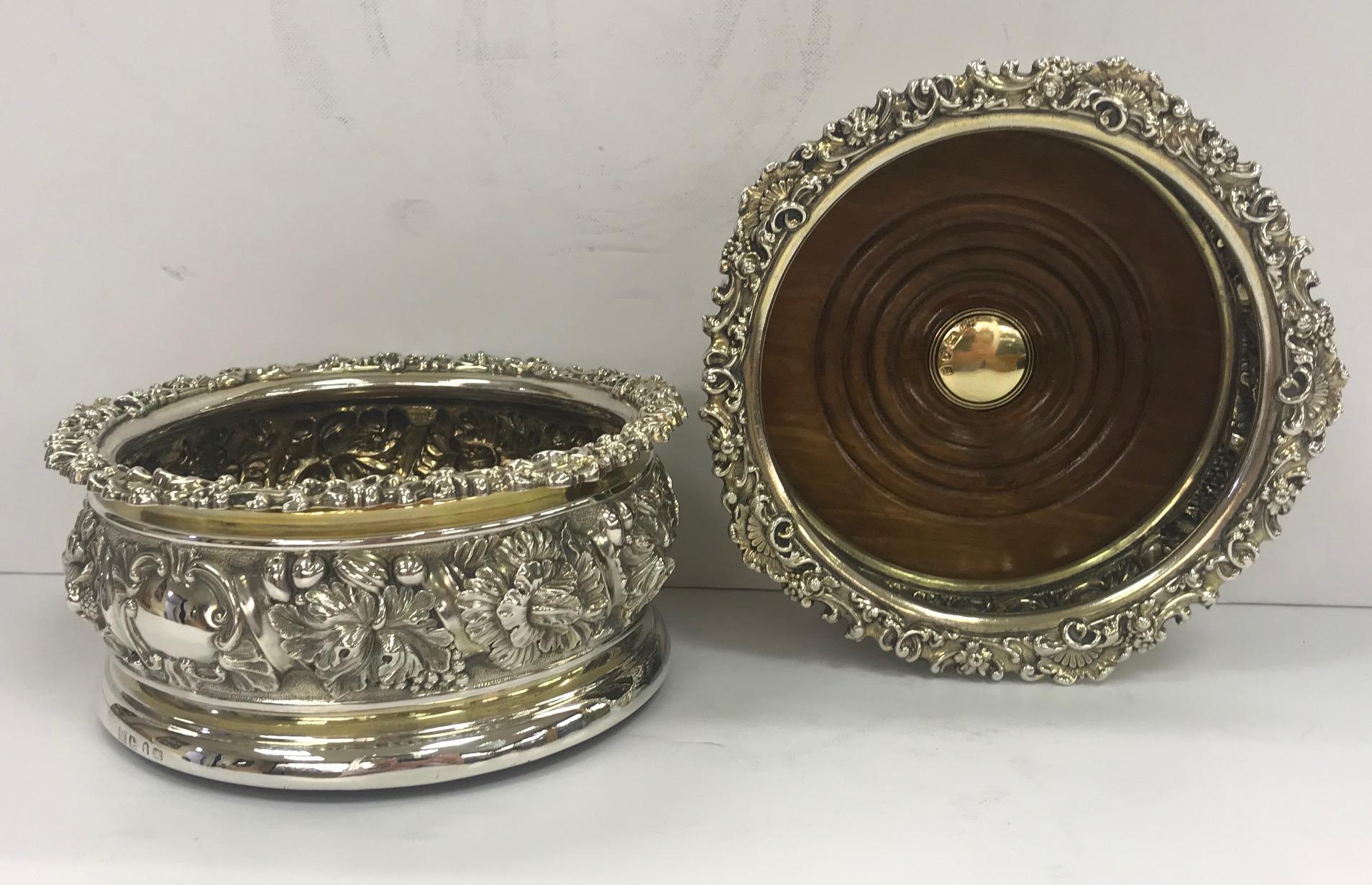 Pair of Large Antique Silver Wine Coasters 3