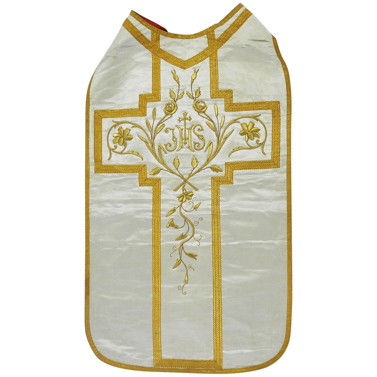 Antique Chasuble Religious Vestment Embroidered Textile, circa 1890