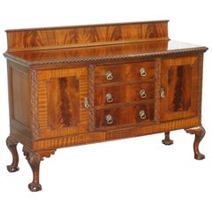 Antique Georgian Irish Style Victorian 1880 Flamed Mahogany Sideboard Claw and Ball Feet