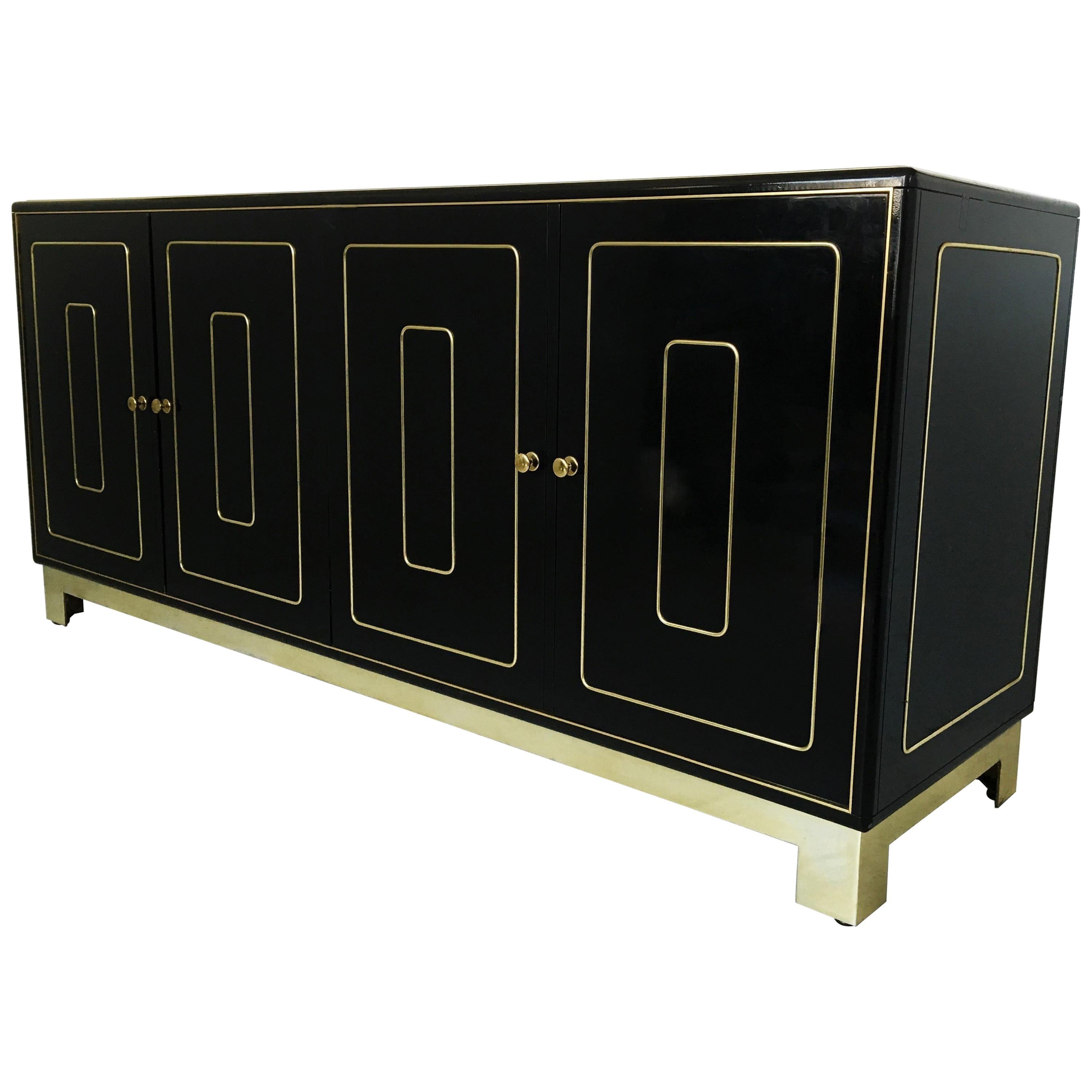Four-Door Credenza in Black Lacquer by Romweber For Sale