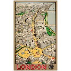 Rare Original Vintage London GWR Great Western Railway Poster Ft Bird's Eye View