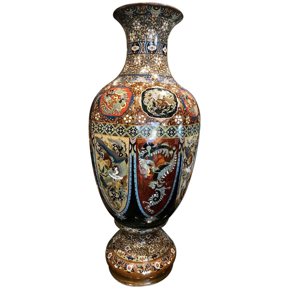 A Large Japanese Cloisonné Enamel Baluster Vase, (Made in the Meiji Period) For Sale
