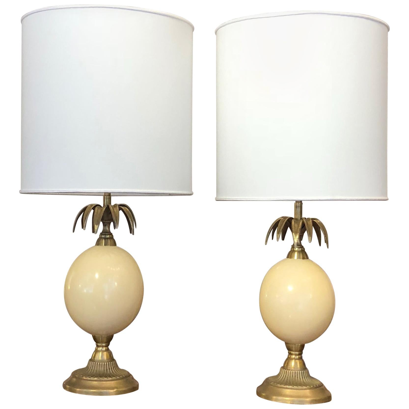 Cream and gold Brass Pineapple Shape Table Lamps, 1960s, France