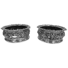 Pair of Large Antique Silver Wine Coasters