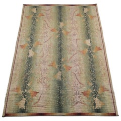 Art Déco Flat-Woven Rug, Hand-Knotted, Floral Decoration, Belgium, circa 1920