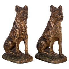 Vintage Steel German Shepards Bookends, circa 1940s-1950s