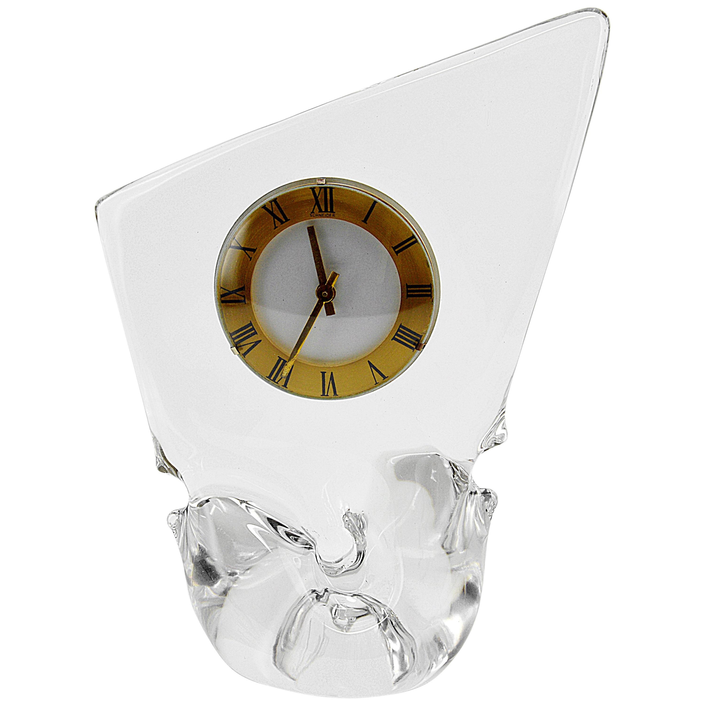 Cristalleries Schneider Midcentury Crystal Table Clock, 1950s
