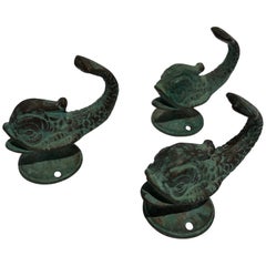 Patinated Bronze Dolphin Coat Hooks, Nicely Detailed