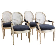 Set of Four Louis XVI Style Cane Fauteuil Dining Armchairs