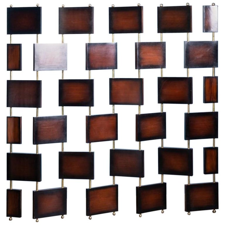 Teak Wooden And Brass Highly Decorative Screen Divider For Sale at 1stDibs