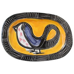 Retro Ceramic Decorative Platter with Bird Motif by Jacques Pouchain - Poët-Laval