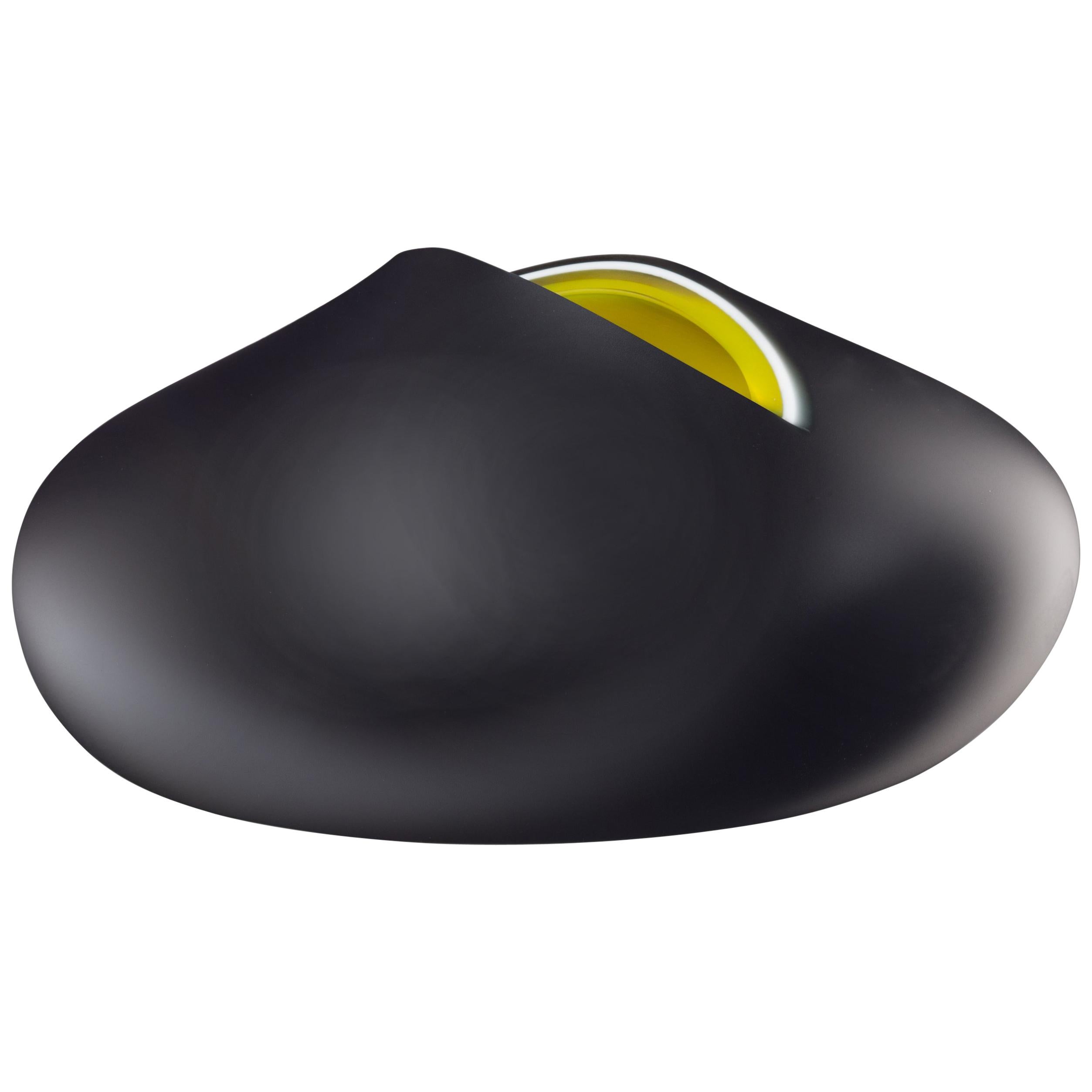 Salviati Large Saxi Vase in Matte Black and Yellow by Norberto Moretti For Sale