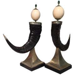 Anthony Redmile Mounted Horns with Ostrich and Malachite