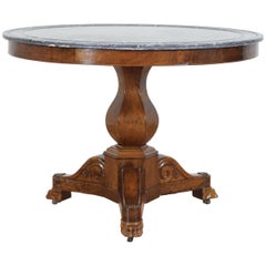 French Restauration Period Walnut and Marble-Top Gueridon, circa 1830