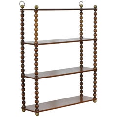 French Louis Philippe Period Turned Walnut and Brass Hanging Etagere, circa 1840