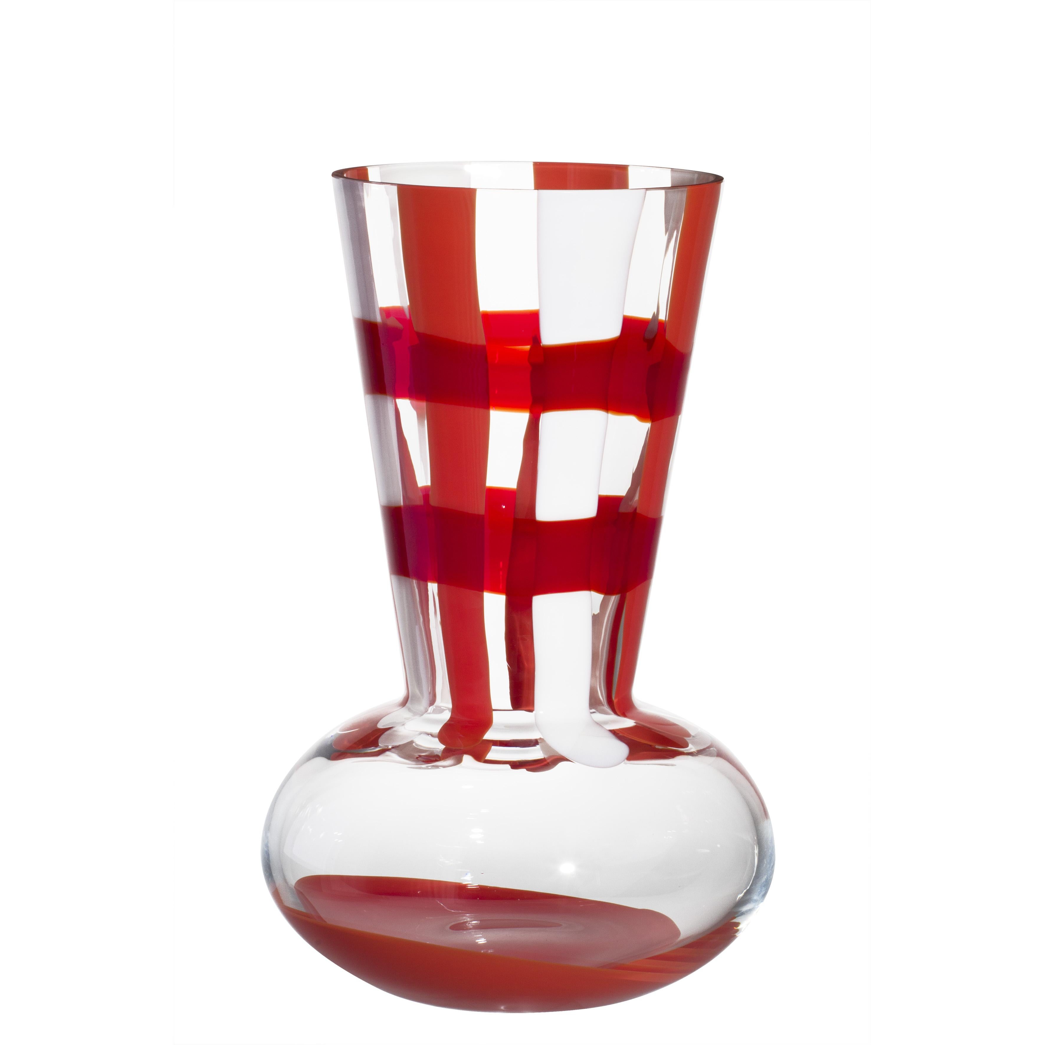 Medium Troncosfera Vase in Orange, Ivory and Red by Carlo Moretti For Sale