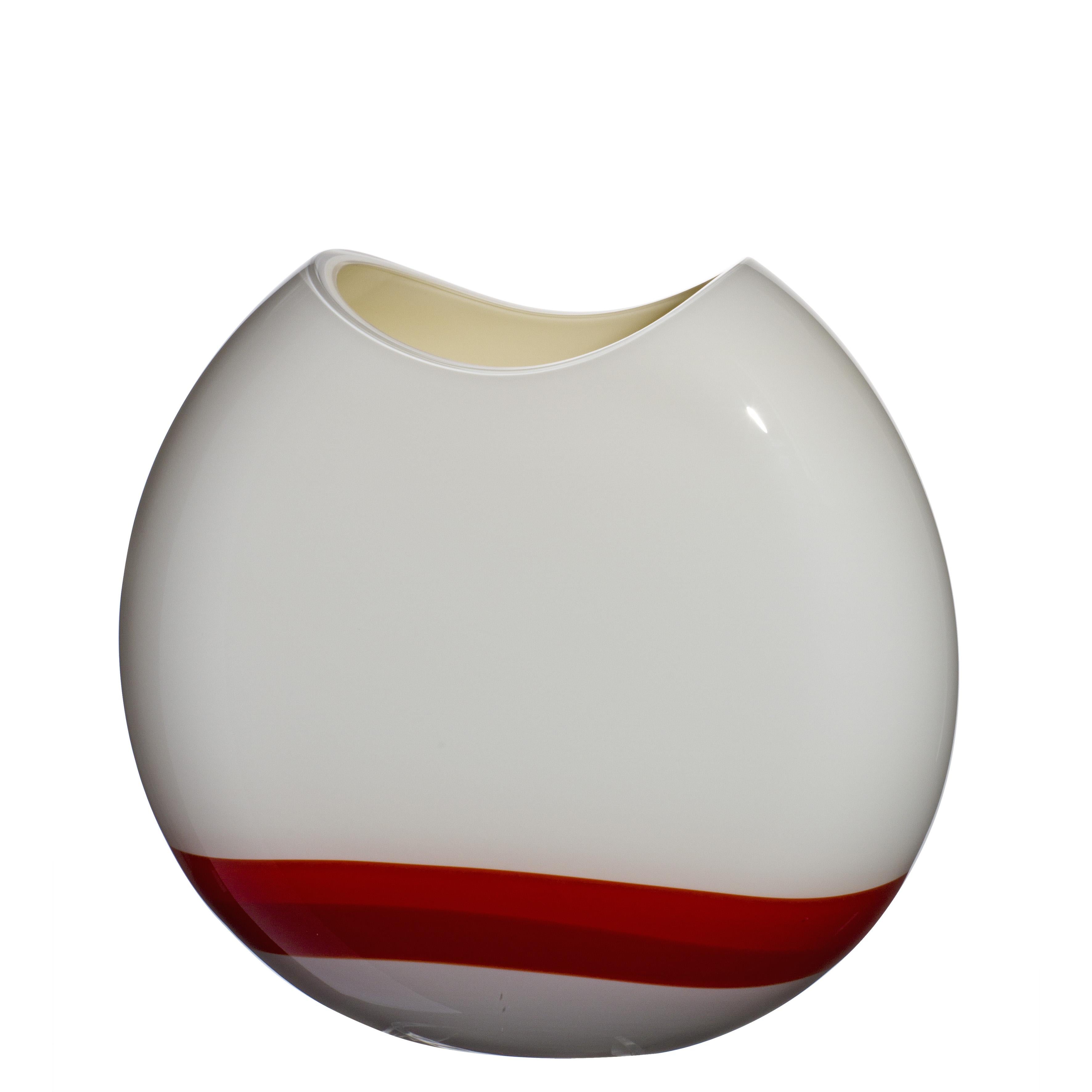 Small Eclissi Vase in Red, Ivory, and Grey by Carlo Moretti
