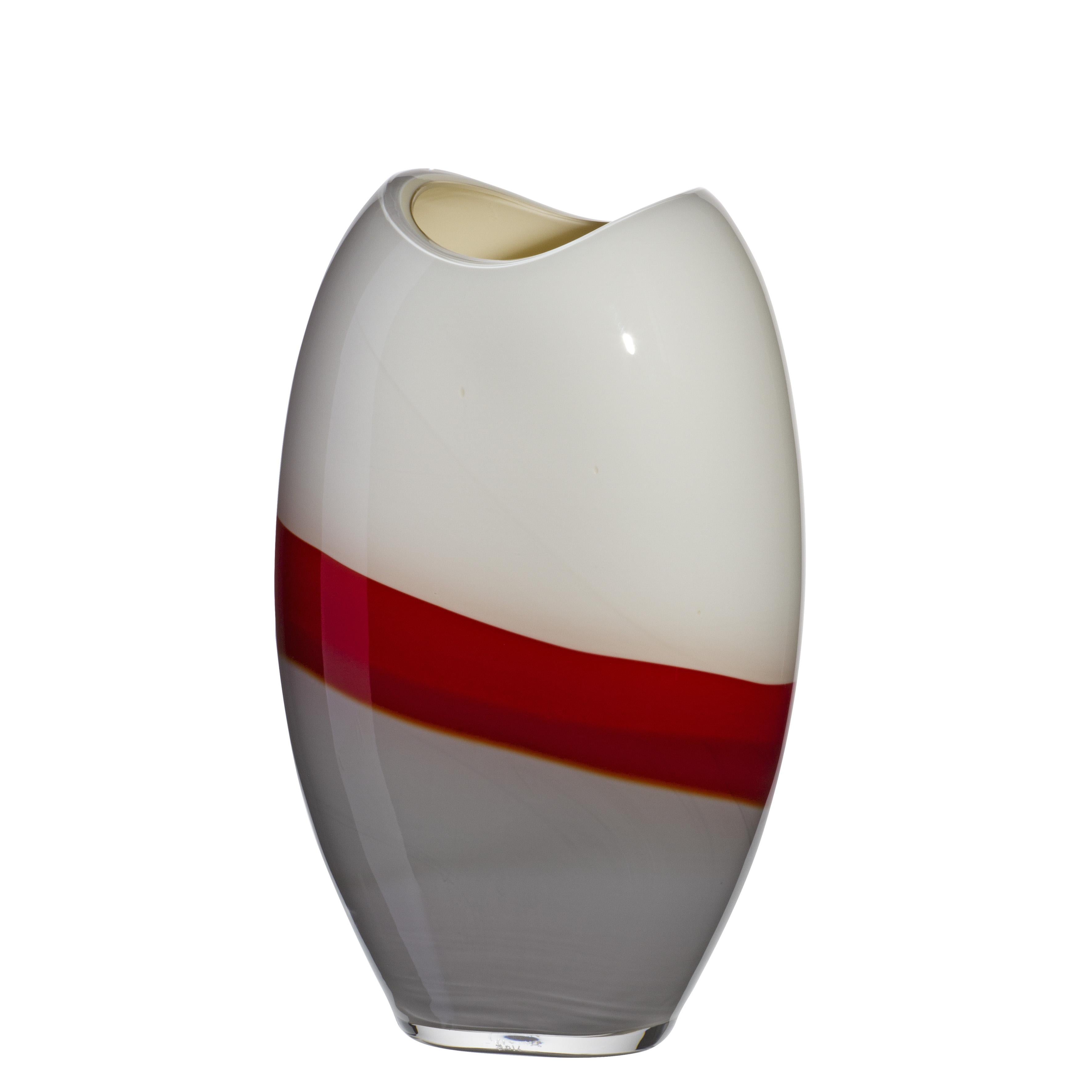 Small Ellisse Vase in Grey, Red and Ivory by Carlo Moretti For Sale
