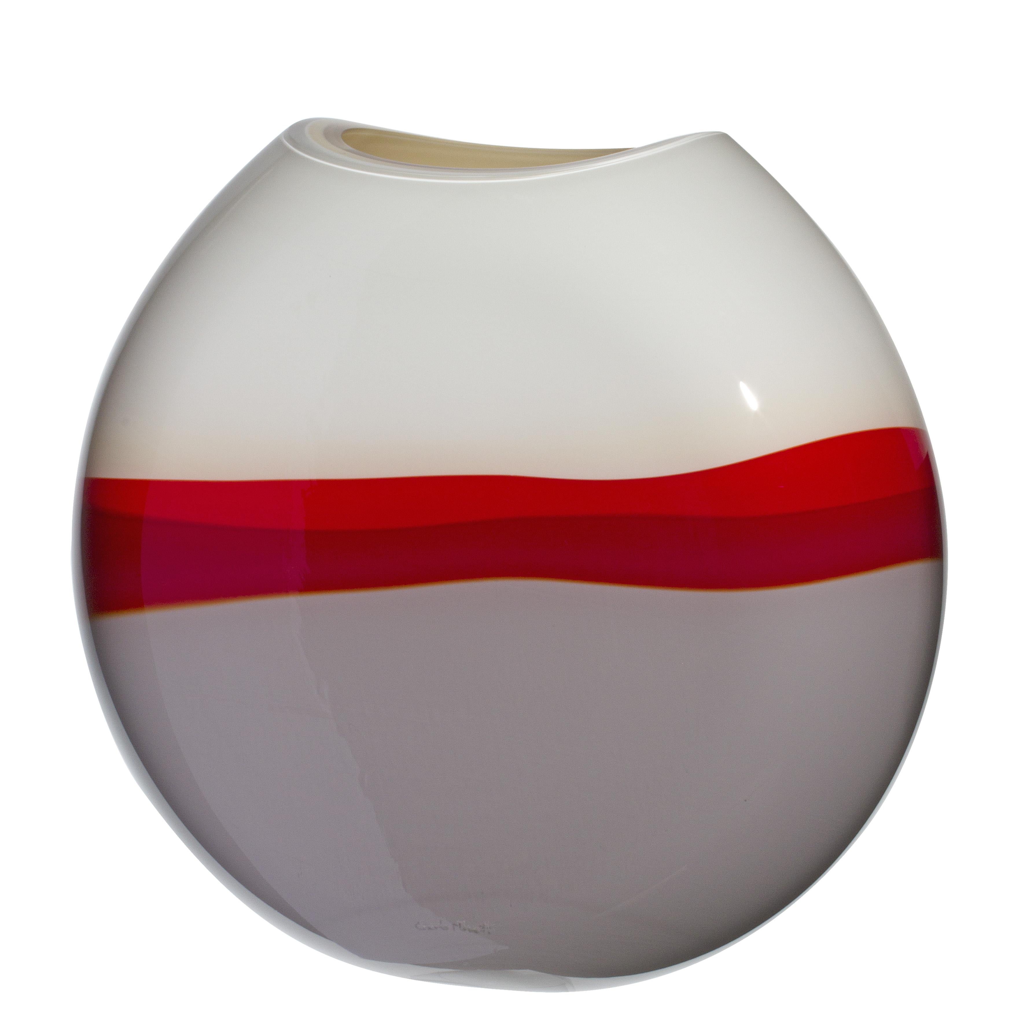 Large Eclissi Vase in Red, Ivory, and Grey by Carlo Moretti