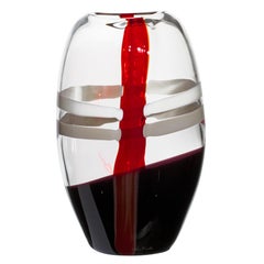 Large Ellisse Vase in Ivory, Red and Black Streaks by Carlo Moretti