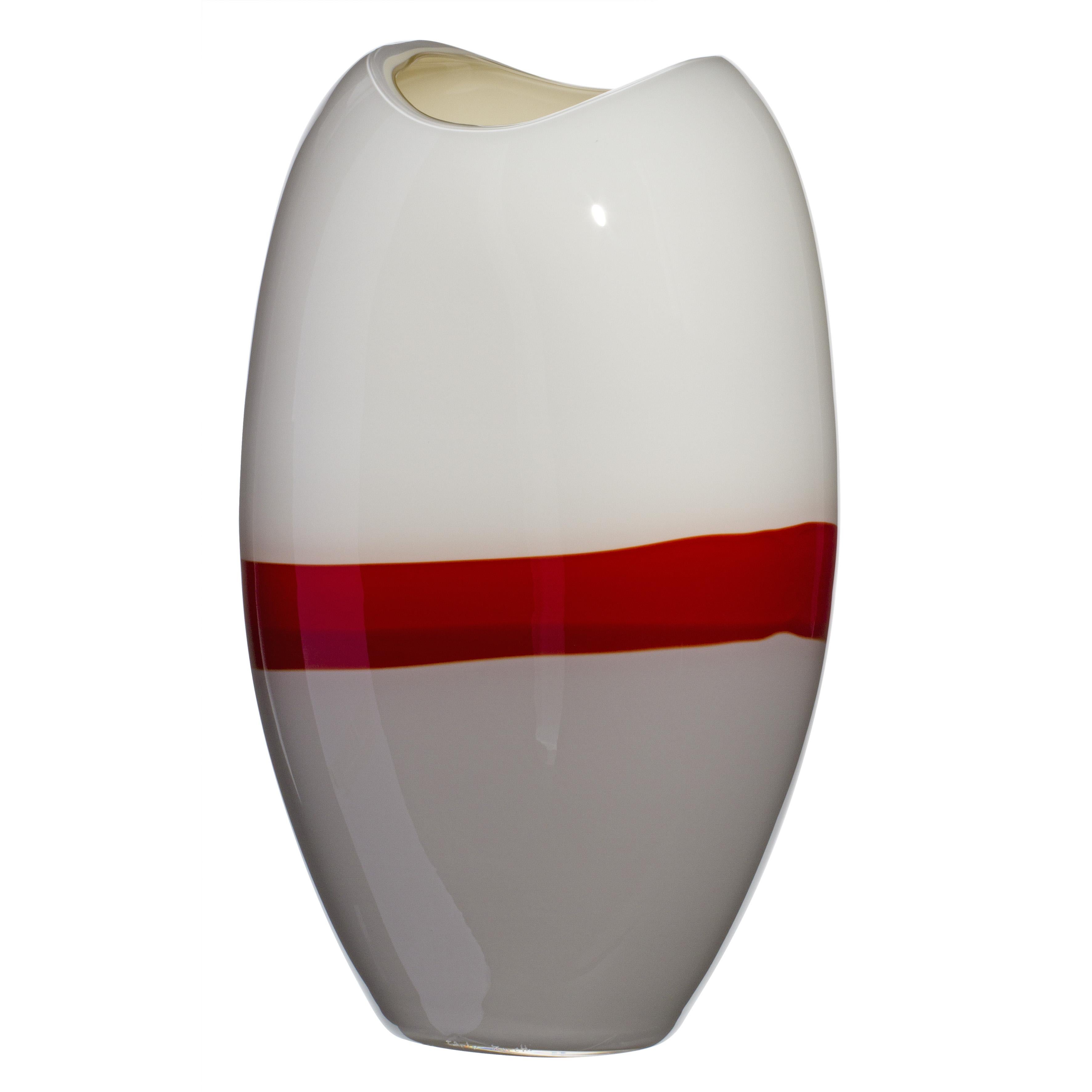 Large Ellisse Vase in Grey, Red, and Ivory by Carlo Moretti For Sale