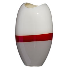 Grand vase Ellisse gris, rouge et ivoire par Carlo Moretti
