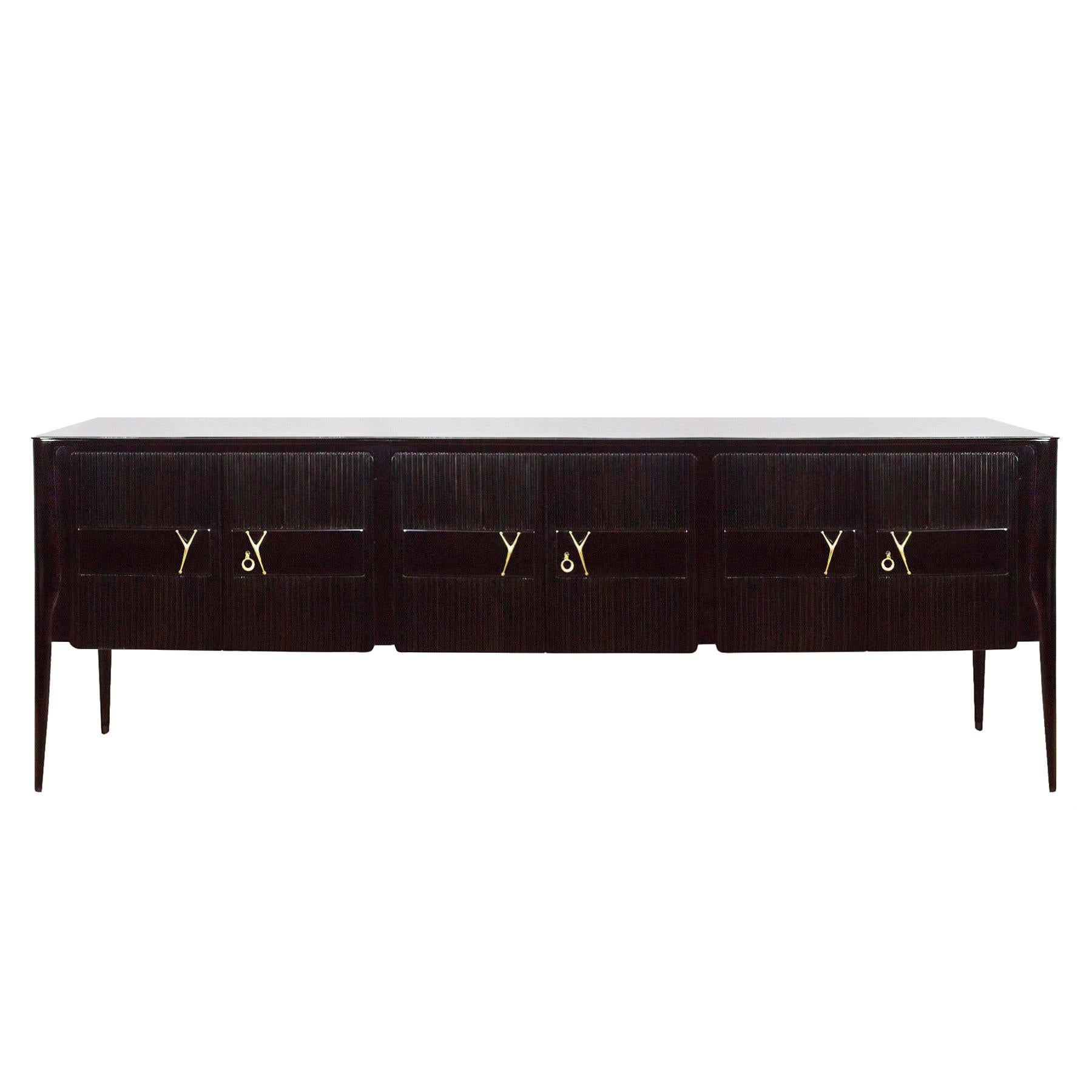 1945-1950 Sideboard in the Style of Ico Parisi, Mahogany, Bronze, Brass, Italy