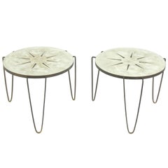 Pair of Inlaid Brass and Cement Tripod Tables by Jack Schaeffer