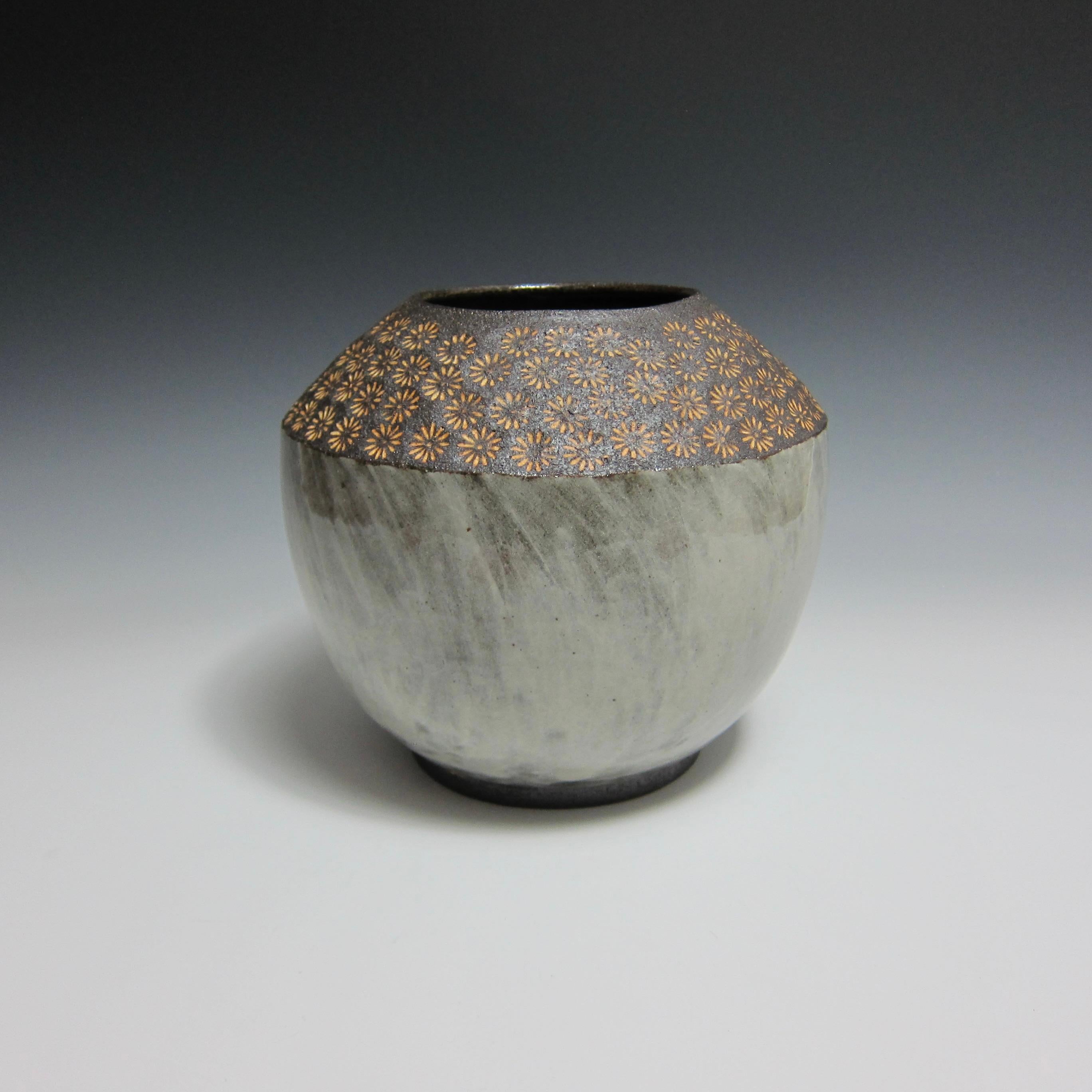 Modern Wheel Thrown Flower Stamped Buncheong Vase by Jason Fox For Sale