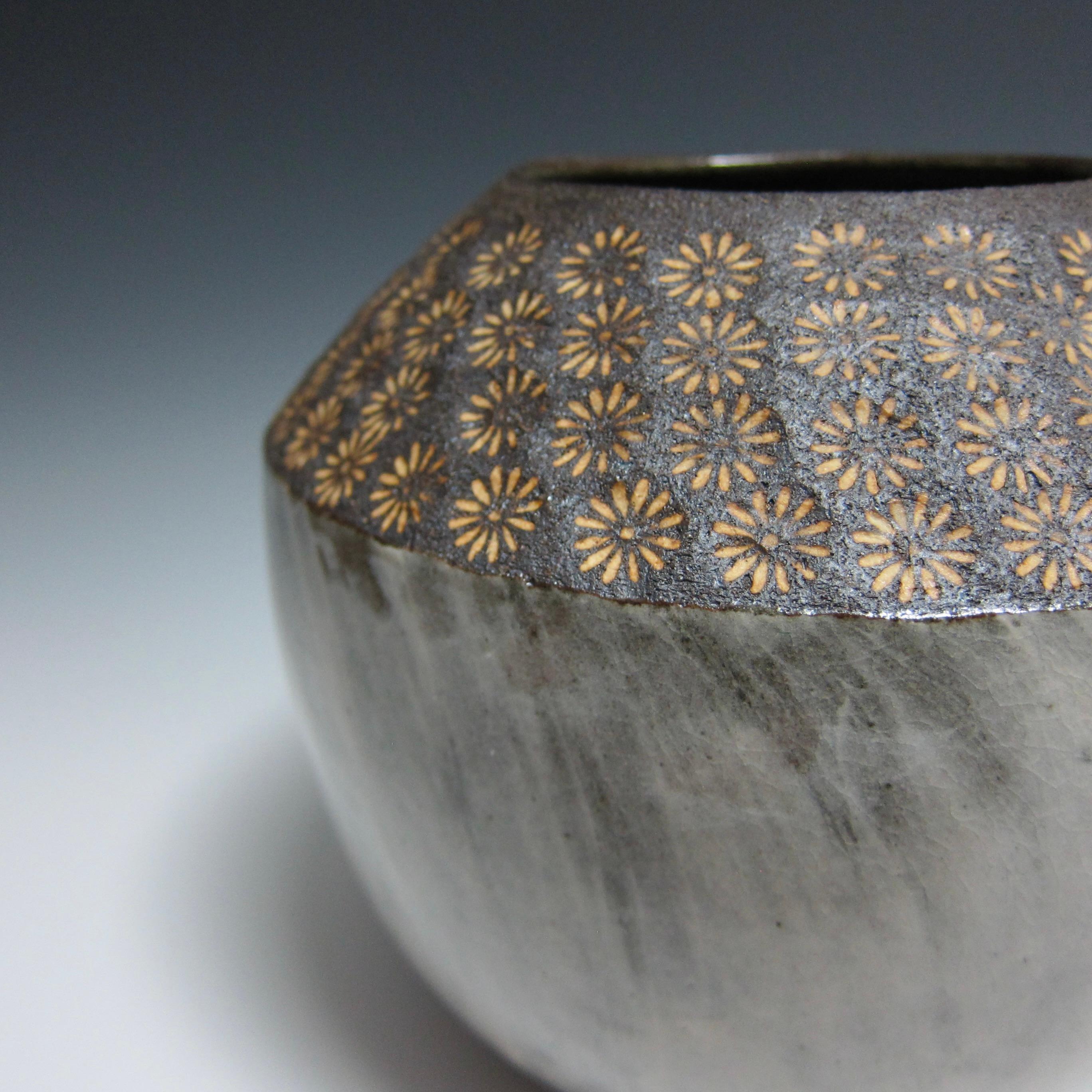 Fired Wheel Thrown Flower Stamped Buncheong Vase by Jason Fox For Sale