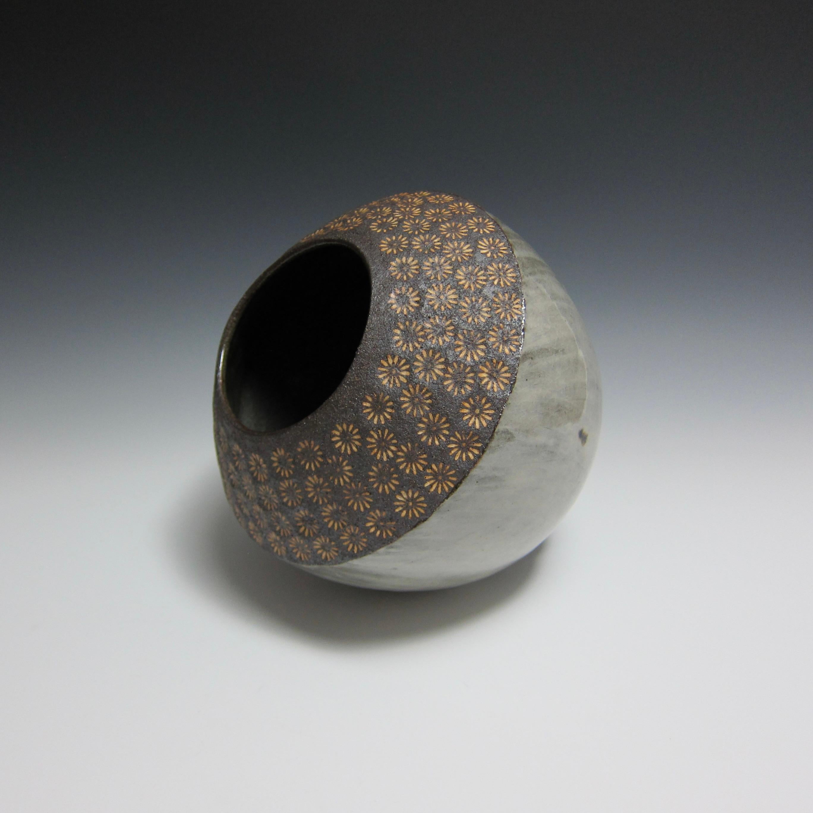 Contemporary Wheel Thrown Flower Stamped Buncheong Vase by Jason Fox For Sale