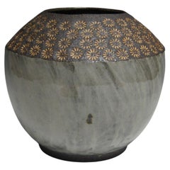 Wheel Thrown Flower Stamped Buncheong Vase by Jason Fox