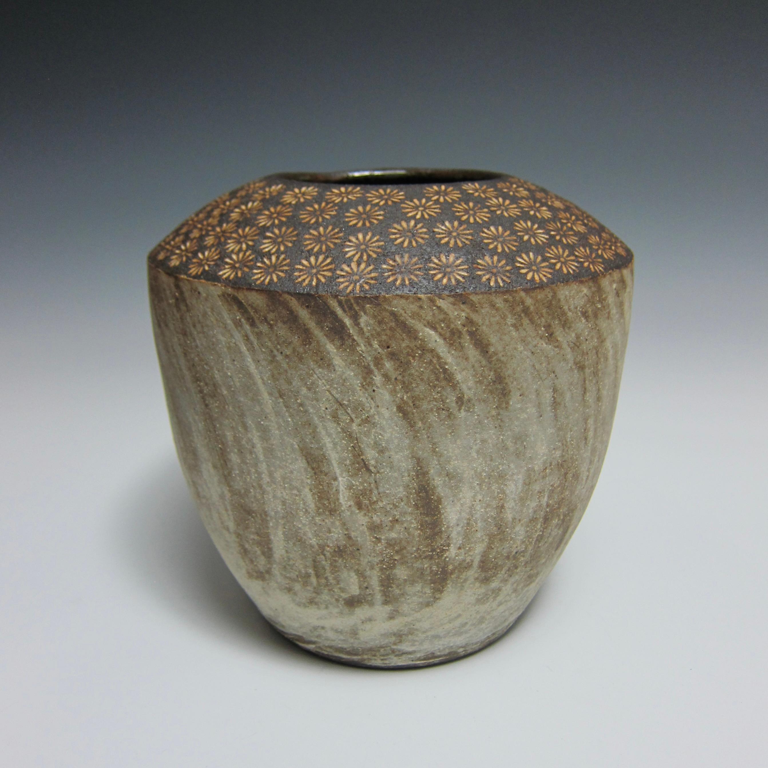 Modern Wheel Thrown Flower Stamped Vase by Jason Fox For Sale