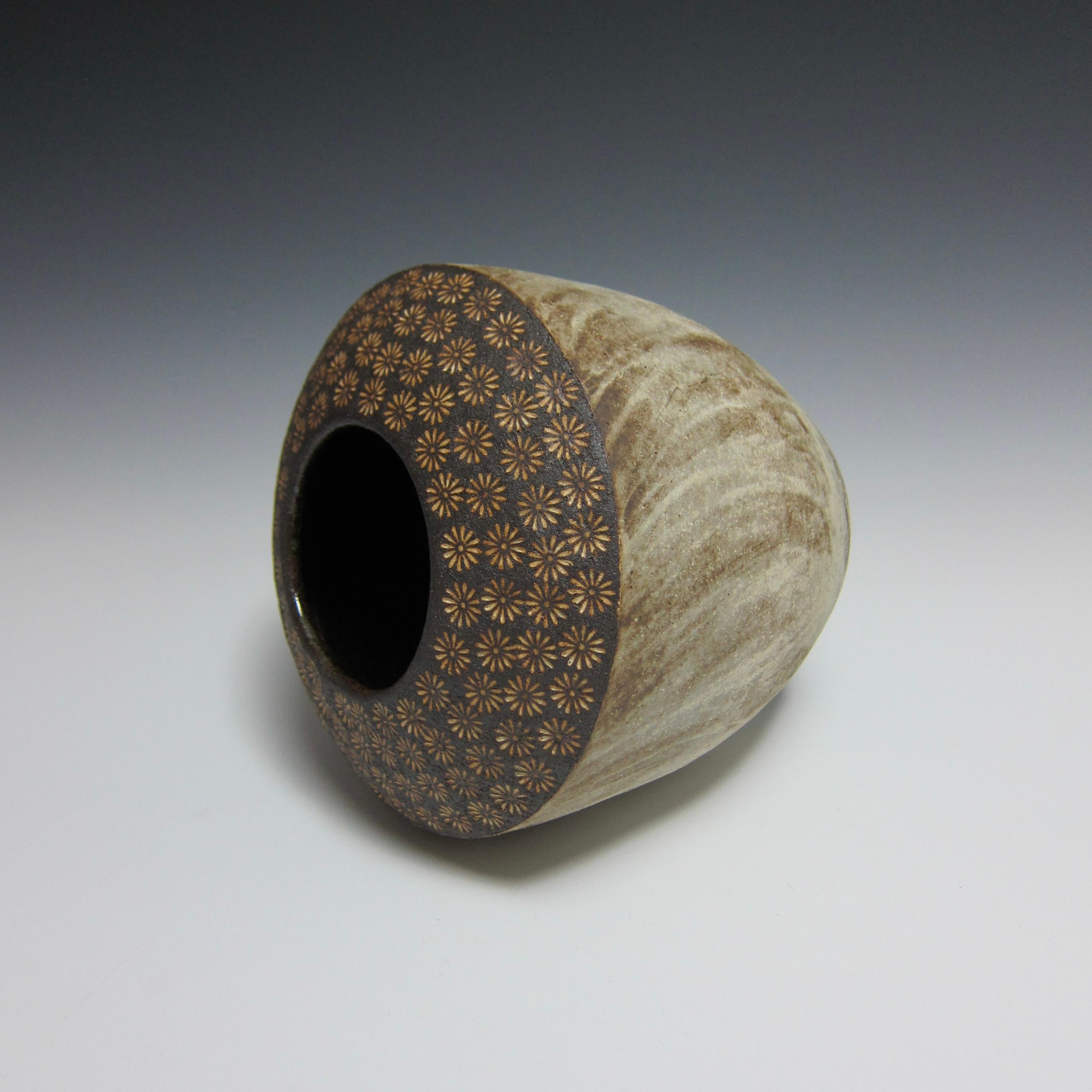 Fired Wheel Thrown Flower Stamped Vase by Jason Fox For Sale
