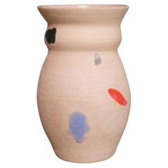 Wheel Thrown Flower Vase in White Clay and Glazed Puddles in Different Colors